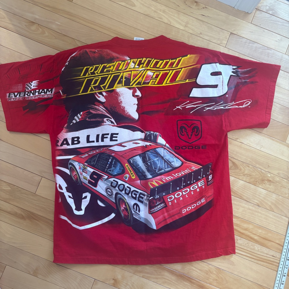Kasey Kahne T Shirt All Over Print Red NASCAR Chase Authentics XL Vtg Cotton Y2K